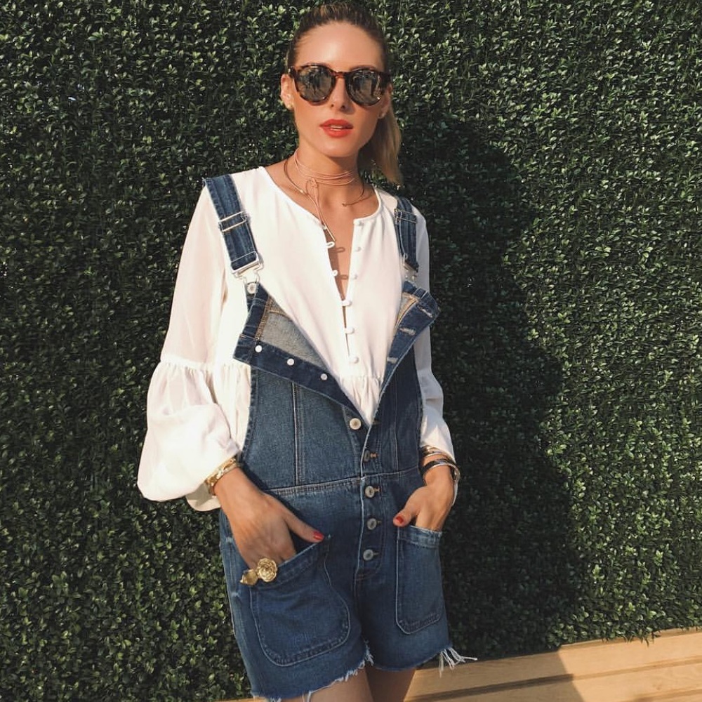 White Blouse with Denim Overall